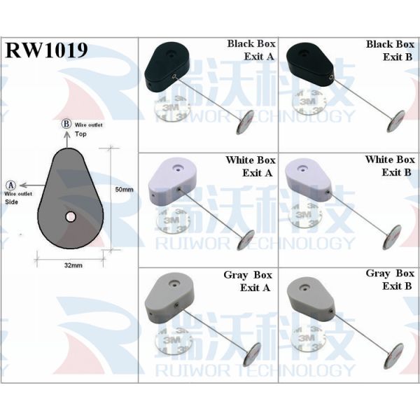 RW1019 Drop-Shaped Retractable Security Tether With 22mm Metal Round Clinging Plate End For Small Product Display