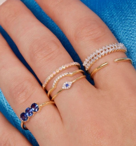 Классический стиль мини-паве кольцо с бриллиантовым глазом и синим сапфиром в 925 Sterling серебра