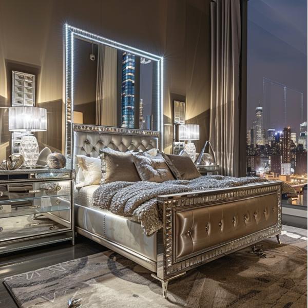 Bedroom Set Specific Mirrored Modern Style Queen Size Bed Furniture With Contemporary Design