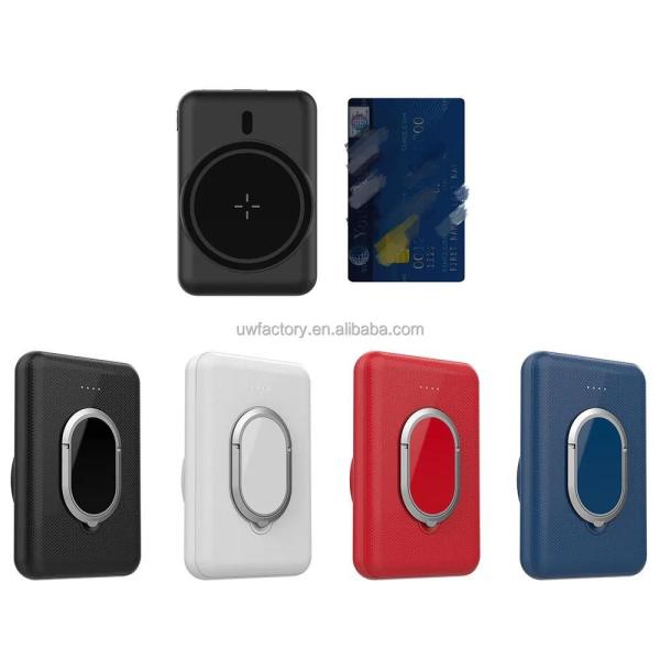 Support Solar Charging 5000mAh Magnetic Wireless Charging Ring Bracket Power Bank with TYPE-C Output 5V/9V/12V 3A