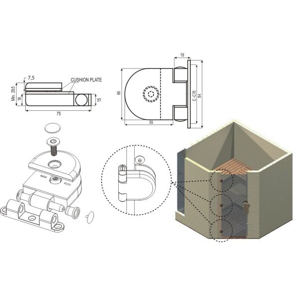 8mm To 12mm Glass Door Customized Metal hinges Sturdy Glass Door Components Perfect For Commercial Buildings