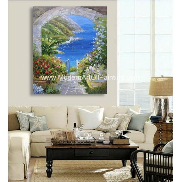 Modern Palette Knife Oil Painting  , Scenery Garden Flower Painting Thick Oil