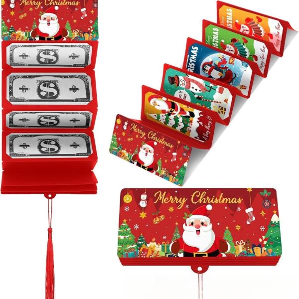 Santa Money Holder With 10 Slots Christmas Dollar Bill Gift Card Organizer Festive Red Tassel Decor For Parties