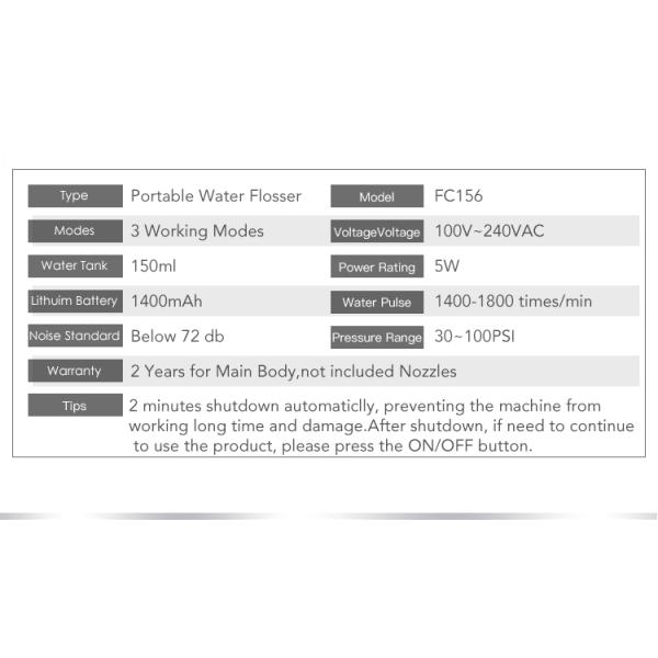 Electric Oral Care Water Flosser CQC Cordless Water Flosser Rechargeable Travel