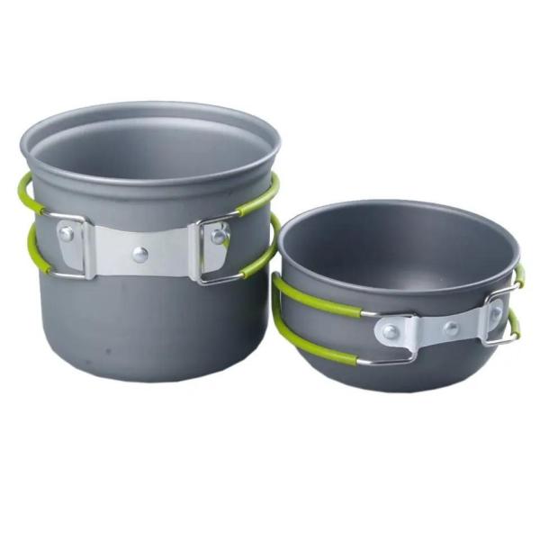 Outdoor Portable Aluminum Camping Pot Cookware Set Tableware Set with Grey Green Handle
