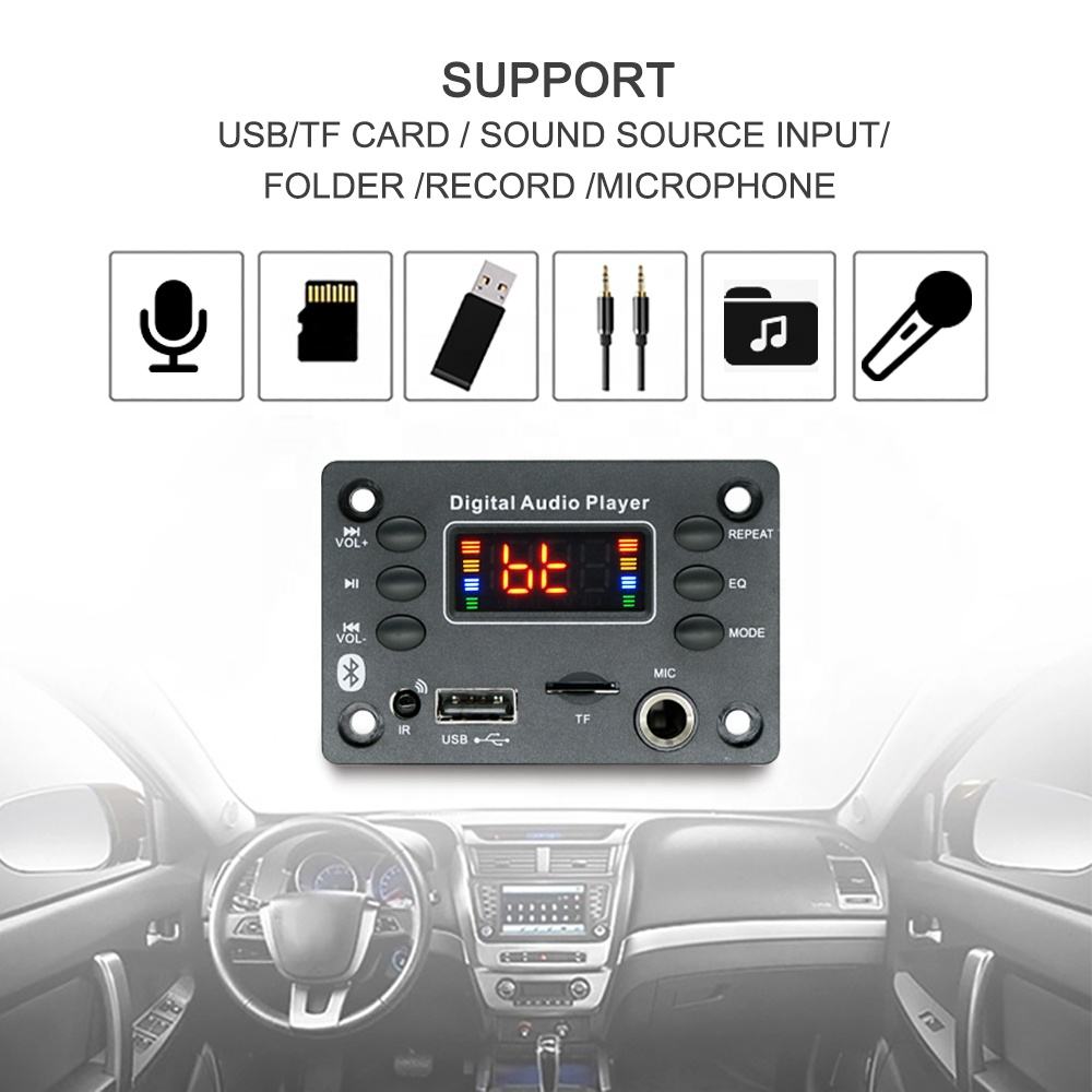5V-12V  5.0 Audio Decoder Board Audio Module USB FM Radio Lossless DIY Mini Digital MP3 Player Radio Microphone Board