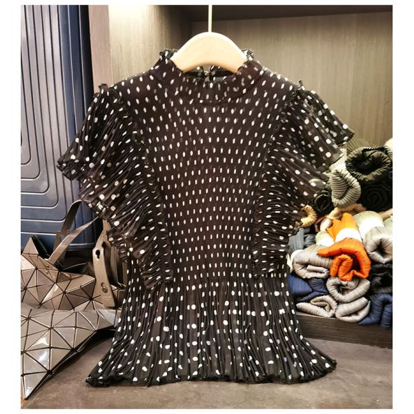 French-Style Elegant Short-Sleeve T-Shirt High-End New Summer Age-Reducing Lightweight Top Polka-Dot Print Lotus Leaf Hem Loose