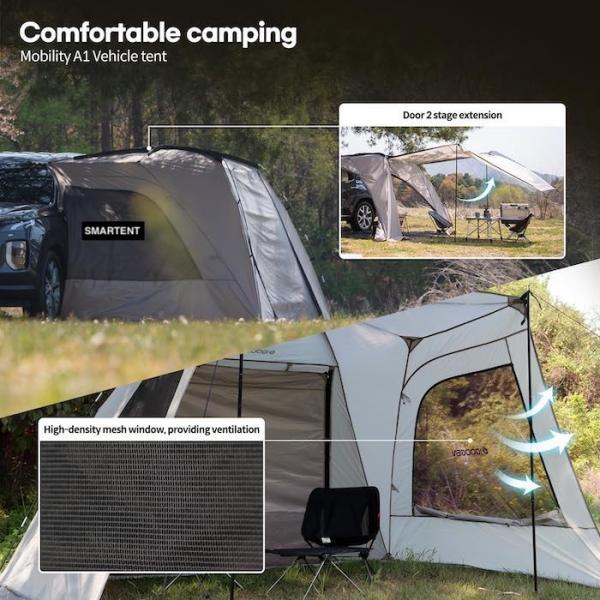 2.49*3.20*1.91M Portable Grey Car Camping Tent Waterproof PU3000MM Coated Polyester Fabric For Outdoor Adventure