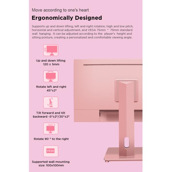 Color rosa LED de 27 pulgadas Monitor de juegos de PC 1K 2K 4K 100Hz 144Hz 165Hz 200Hz 240Hz Altura ajustable