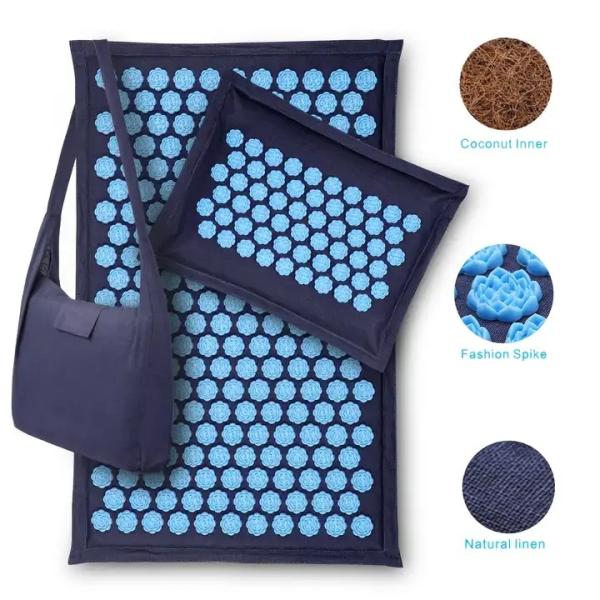 Patent Design Natural Linen Acupressure Mat Foot Shakti Plastic Spikes Massage Acupressure Mat and Pillow Set