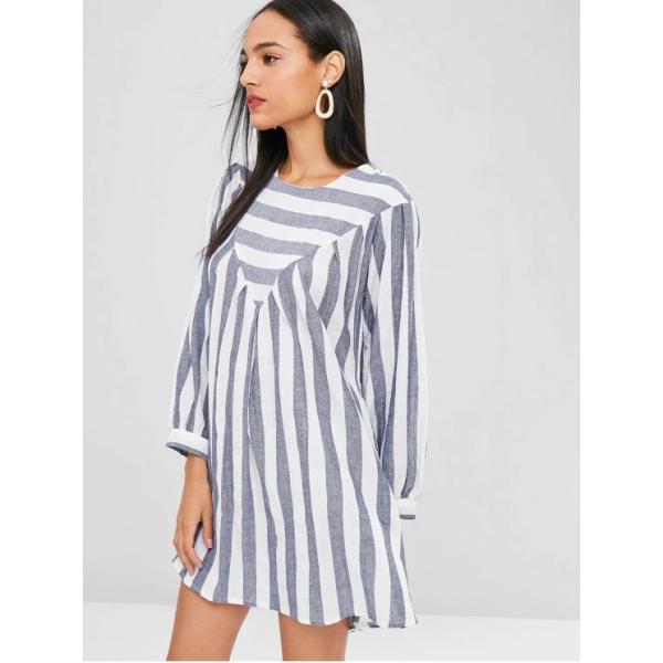 Одежда падения плюс платье туники СЛ размера серое Стрипед мини для женщин