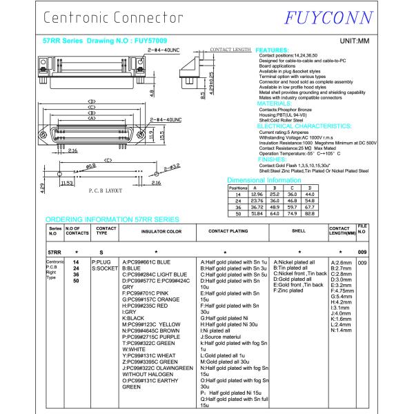 Разъем-розетка PCB ленты Centronic 50pin прямоугольная с Джек привинчивает аттестованный UL