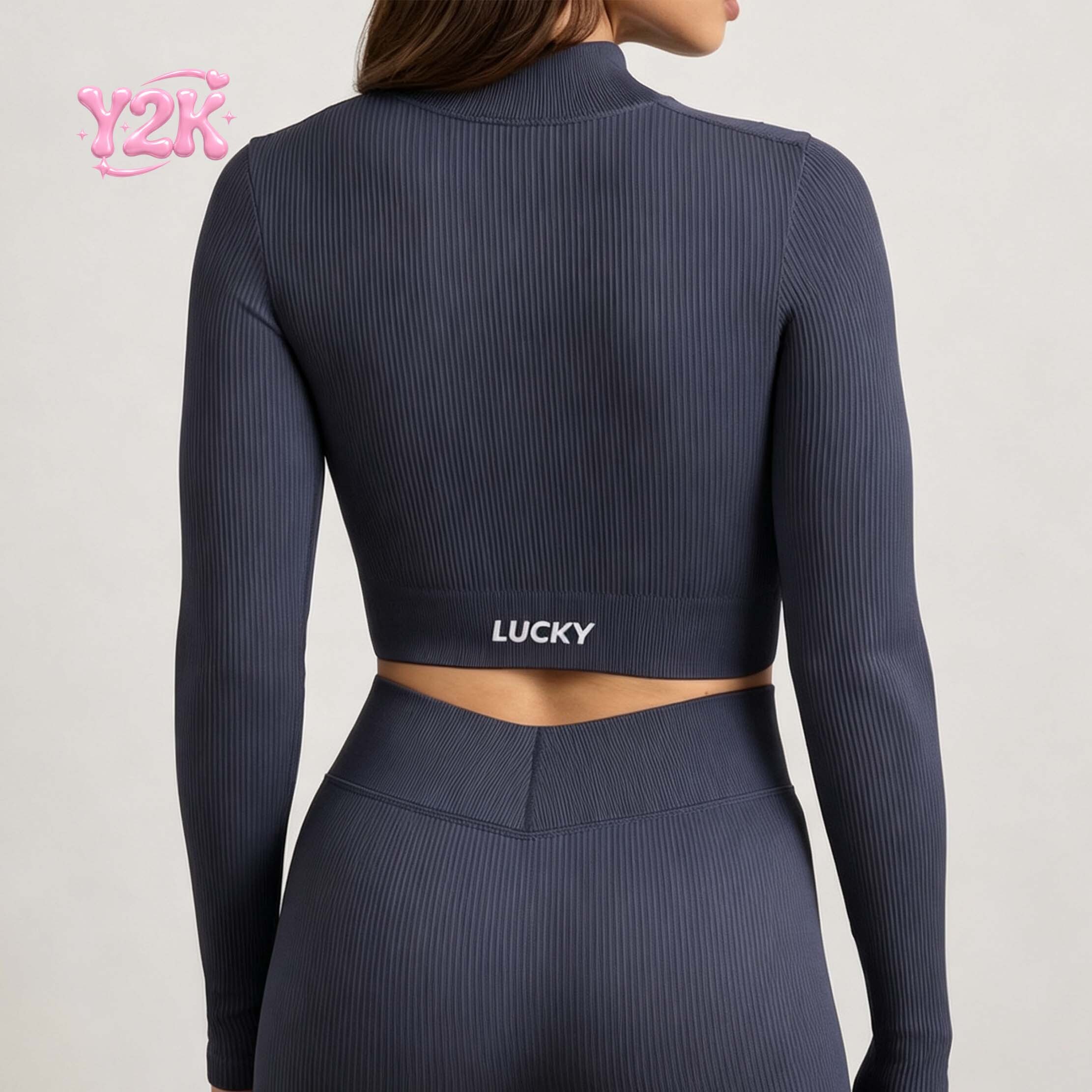 Custom Ribbed Long Sleeve Zip Yoga Jacket & Shorts Gym Set