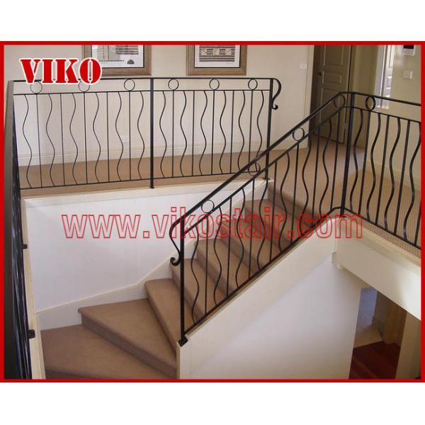 Wrought Iron Staircase VK113S  Wrought Iron Handrail Tread Beech,Railing tempered glass, Handrail b eech Stringer,carbon