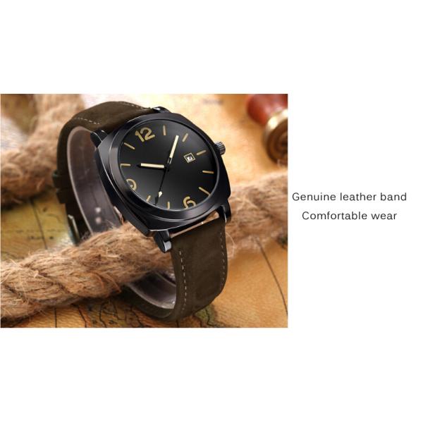 3 Atm Luxury Black 316L SS Man Quartz Watch With Leather Strap