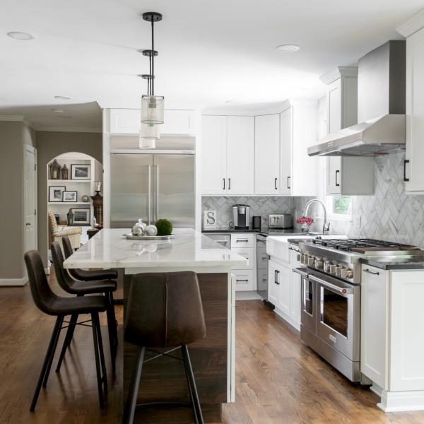 L Shaped  Solid Wood Kitchen Pantry Cabinet Contemporary Shaker Style