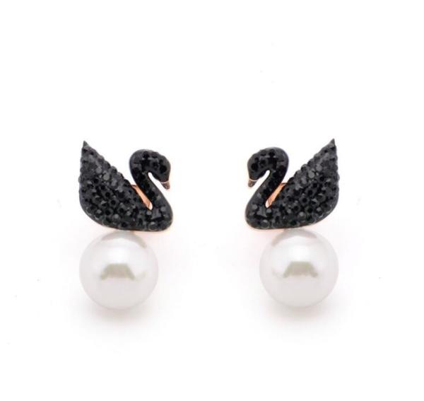 Elegant Pearl Drop Earrings for Women Jewelry, Black Diamond Swan Stud  Design Earring for Women