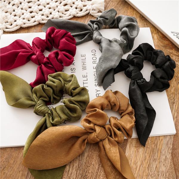 Streamer headband tassel knot colonic fabric solid color rabbit ear scrunchie hair accessories satin headdress bridal