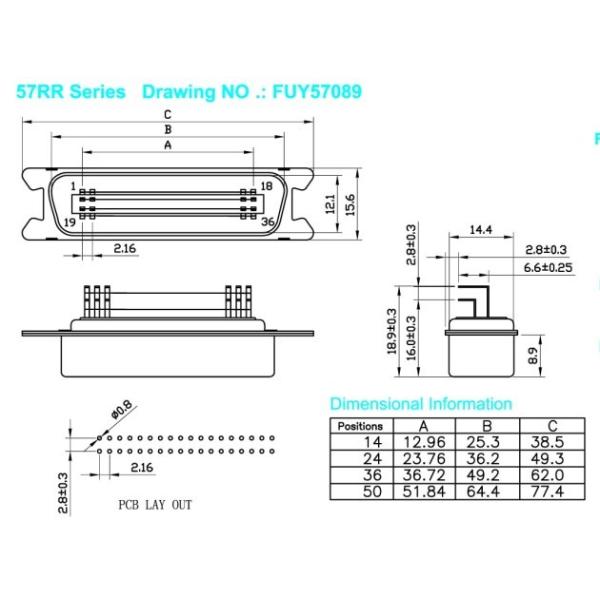 36 Pin Centronic PCB Mount R/A Male Printer Connector MD Type Certified UL