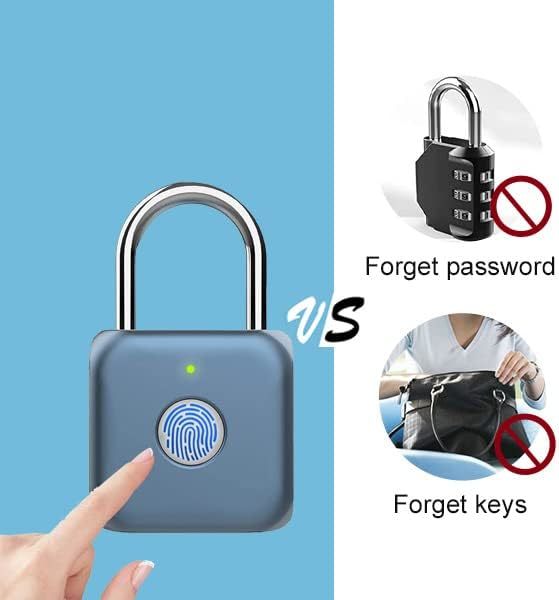 Hot Selling RARLUX Blue Mini IP67 Smart Fingerprint Padlock Zinc Alloy+ABS 304 Stainless Steel Button Cell Battery Travel