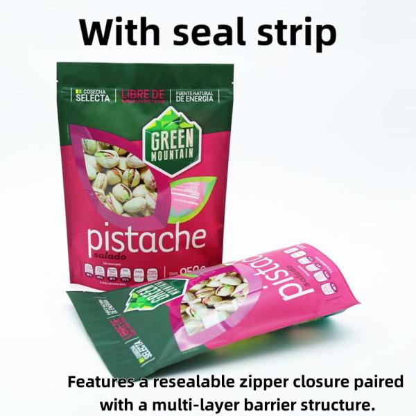 Wholesale Recyclable Plastic Stand Up Zipper Pouches For Nuts Packaging With Puncture-Resistant And Moisture-Proof.