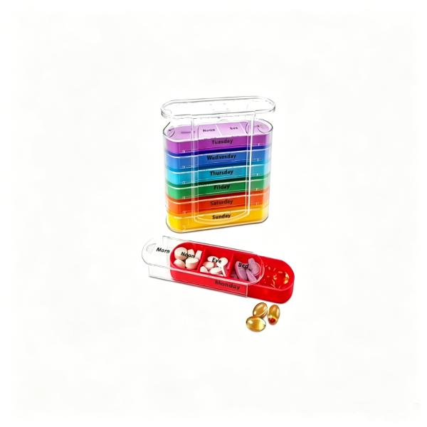 7 Days Plastic Pill Storage Cases Organizer Medicine Storage Dispenser Weekly 7 Days Pill Box 28 Compartments for Home Travel