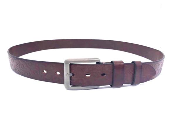 Vintage Mens Casual Embossed Leather Belt 1.5 Wide Brown Color