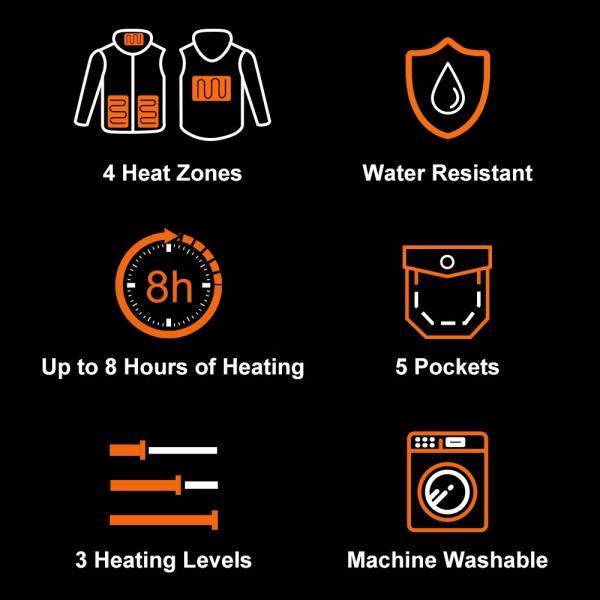 Winter Electric Heated Jacket Carbon Fiber Softshell Waterproof Down Jacket With Hoodie