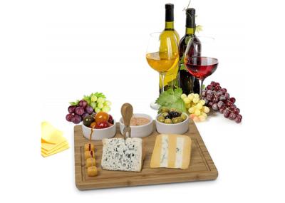 Unbreakable Bamboo Cheese Serving Tray , Bamboo Cheese Platter Board With 3 Bowl