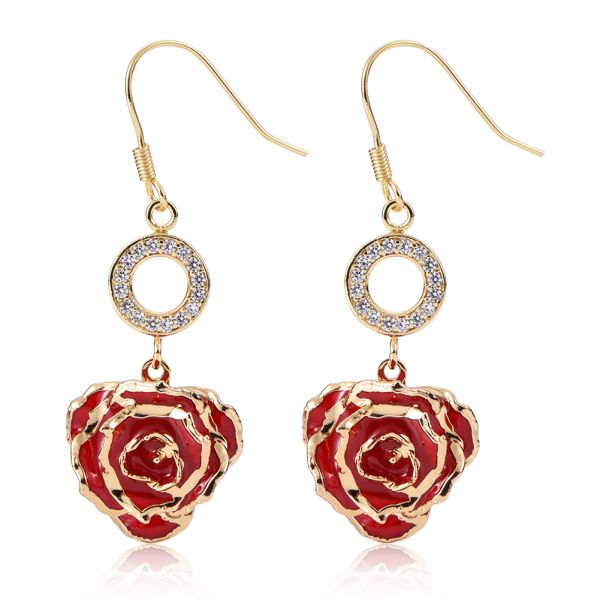 24k Gold Plated Rose Earrings Gifts for Girlfriend Holiday Preserved Flowers Wholesale Fashion Earrings