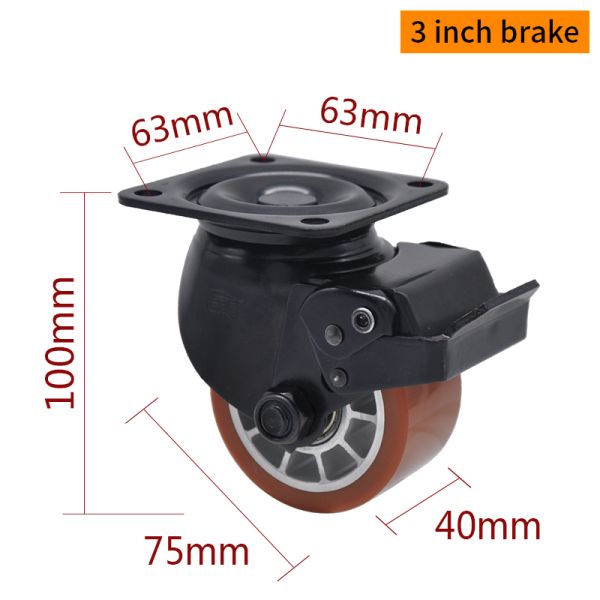EDL Equipment Casters 3Inch Plate E-coated Casters 500Kg Road Rigid/Swivel/with Brake M433-86AP