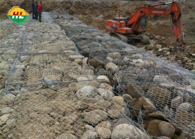 Hexagonal Gabion Box Wire Mesh , Double Twist Gabion Stone Cages ASTM A975