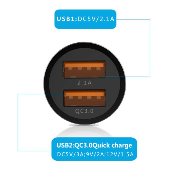 F655 QC3.0+ UDB2.1A Dual car charger, universal car charger for phones, top selling car usb charger