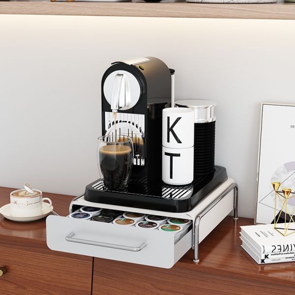 Stackable Retail Coffee Bean Pods Mug Syrup Capsule Holder Display Storage Rack Tray Acrylic With Drawer Sugar Box Combination