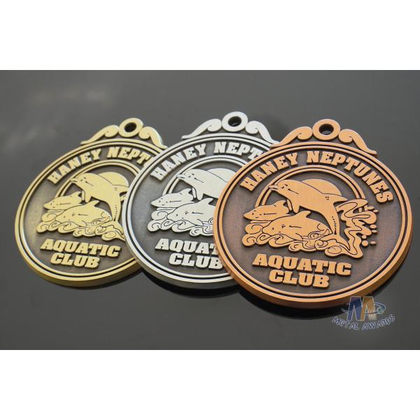 Custom Engraved 2D Model Medals Antique Gold / Silver / Copper Plating