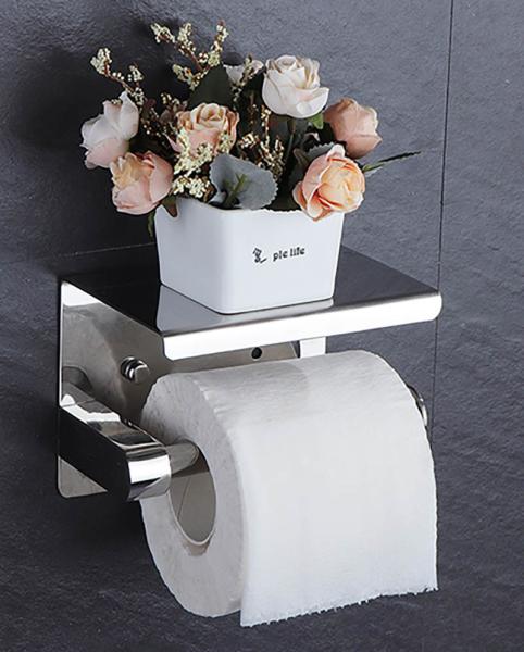 Stainless Steel 304 Toilet Tissue Dispensers , Toilet Paper Holder With Shelf OEM