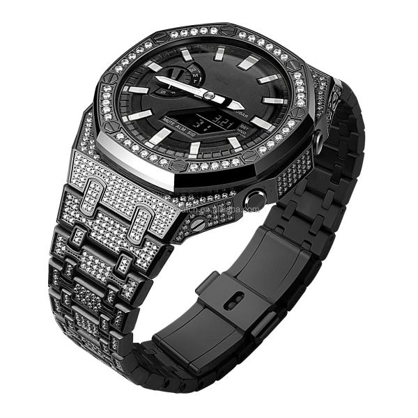 Full Zircon Diamond Stainless Steel Watch Case And Band For Casio Ga2100 Replacement