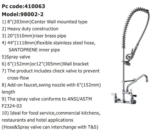 Commercial Kitchen Dishwasher Add - On Deck / Wall Mounted Pre - Rinse Kitchen Faucet