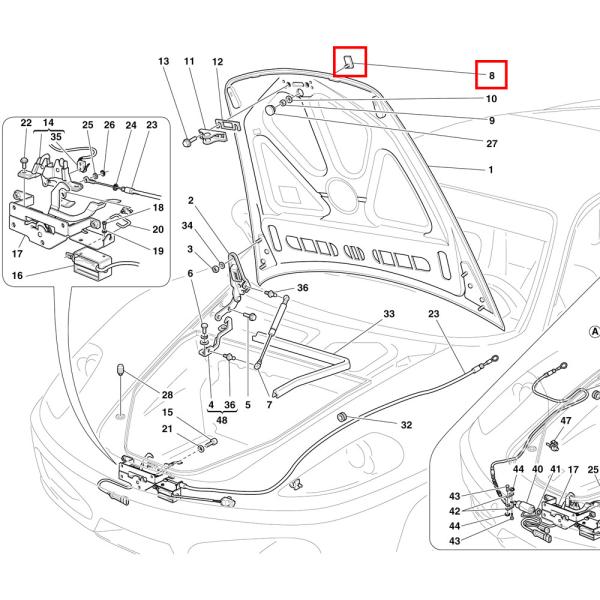 Pour la Ferrari 458/F8/488/F12/FF/599/612/430/California, le logo du capot en T Version normale OEM 65394800