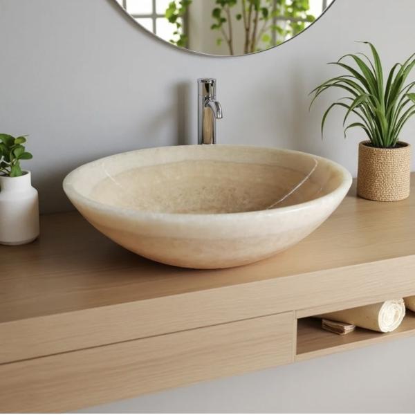 Vasque de salle de bain en marbre de jade jaune de qualité supérieure | Évier artisanal fait à la main