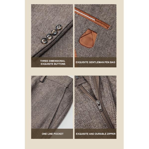 Traje de negocios de lana marrón antiarrugas perfecto para ocasiones formales y de negocios.