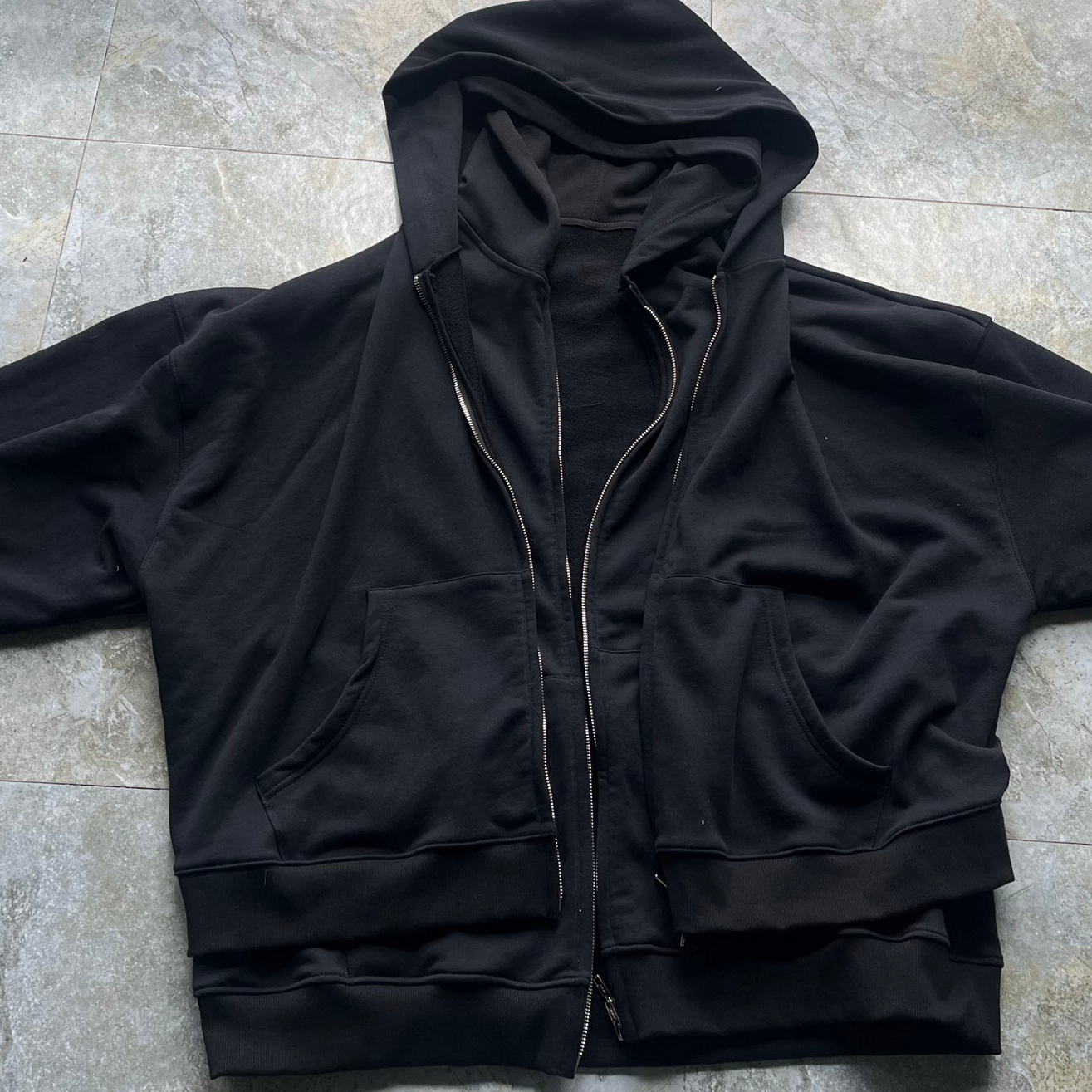 Split Hem Men's Heavyweight Hoodie Back Embroidery Zip Up Hoodie Coat Oversized