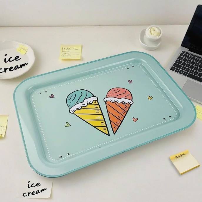 Metal Lap Desk with Foldable Legs and Ice Cream Pattern - 17x12 Inches TV Bed Lap Tray