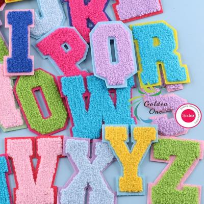 Custom Logo Patterns Label Brand Chenille Embroidery Patch Iron On Gold Glitter Letters