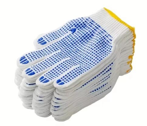 Double Side PVC Dotted Cotton Gloves 10 Gauge Bleached Cotton Impact Gloves
