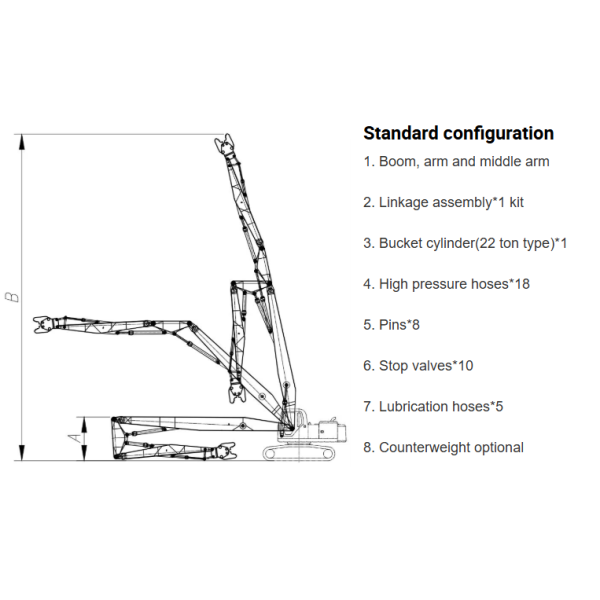 Excavator Demolition Boom High Reach Arm and Boom 23-24m Long Attachment for SK350 Hot Sale