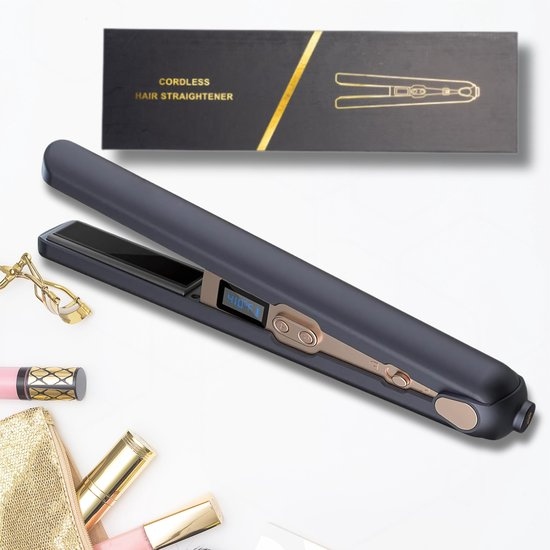 2-in-1 Cordless Hair Straightener & Curler LCD Display Travel Safe Ceramic Plates for Fine to Thick Hair Household Use