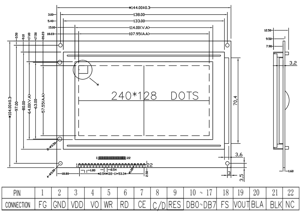 5,1-дюймовый 240x128 точечный модуль дисплея 5V 22-контактный ЖК-экран Графический ЖК-дисплей T6963c