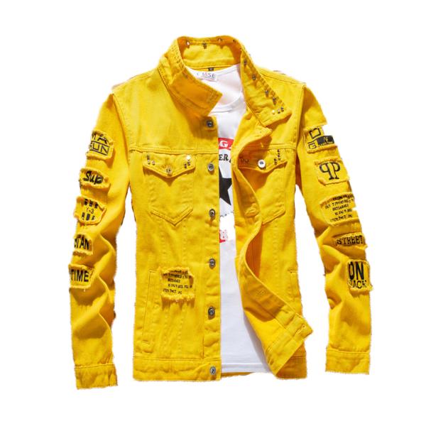 Men's Outdoor Denim Suit Single-Breasted Jackets with Polyester/Denim Blend Material