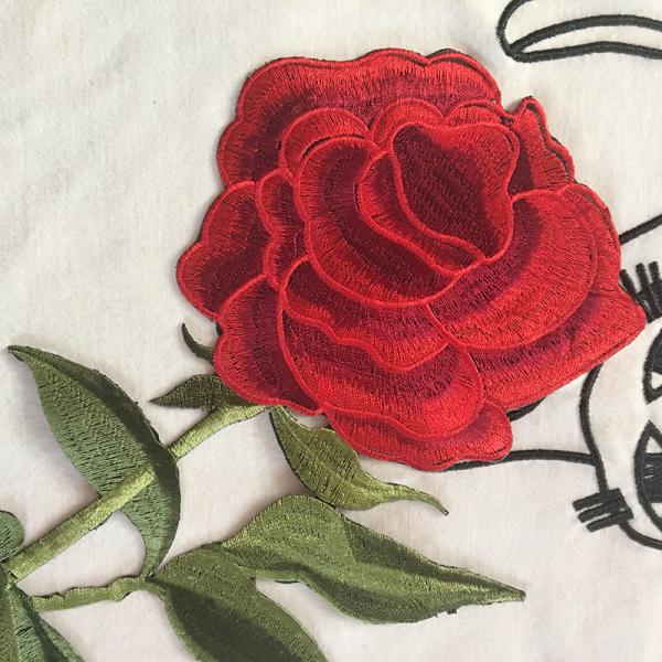 Apparel Accessories Red Rose Embroidery Lace Applique Hot Fix Motif